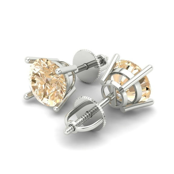 4 Ct Round Cut Studs Natural Morganite 18K White Solid Solid Gold Everyday Dainty Earrings Screw Back