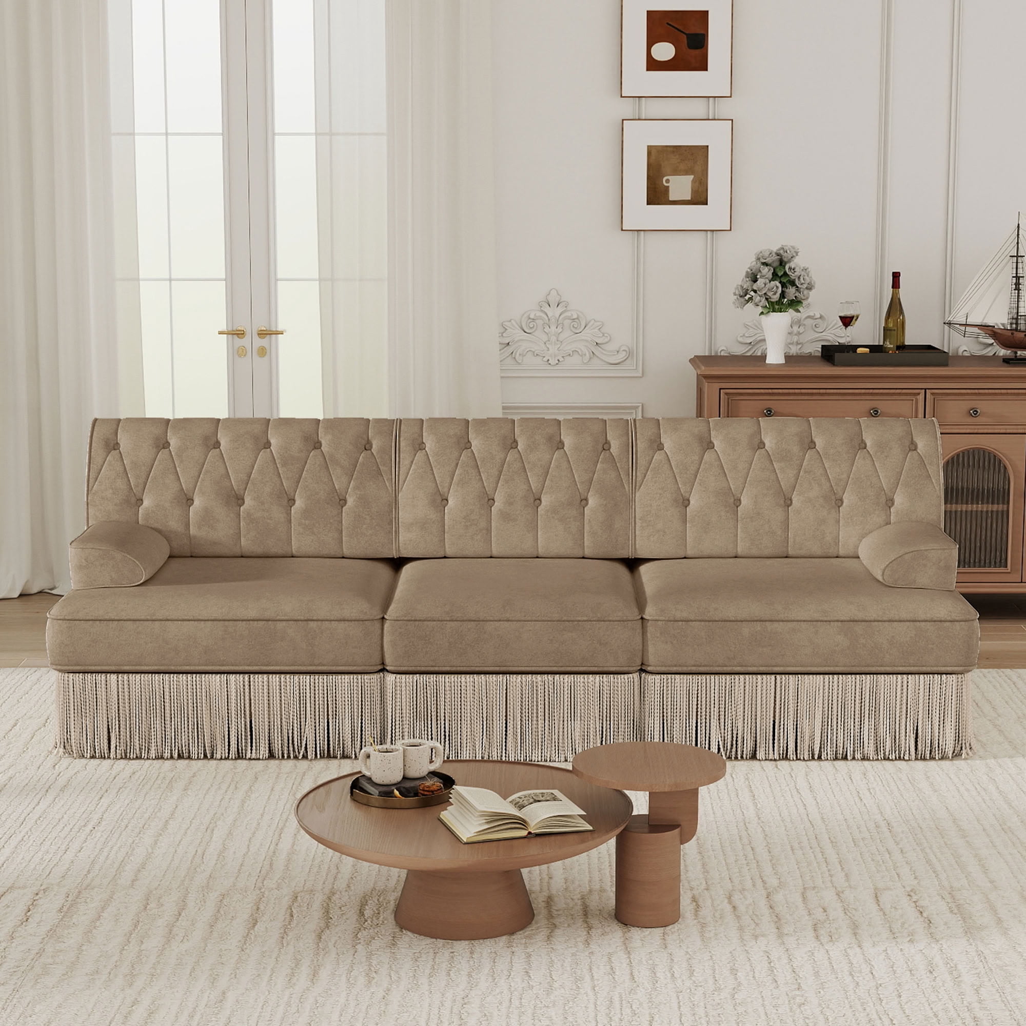 MAYEERTY 3-Seater Chesterfield Modular Sofa, Free Combination Pet Friendly Couch, Solid Wood Base for Living Room Bedroom Rest Area