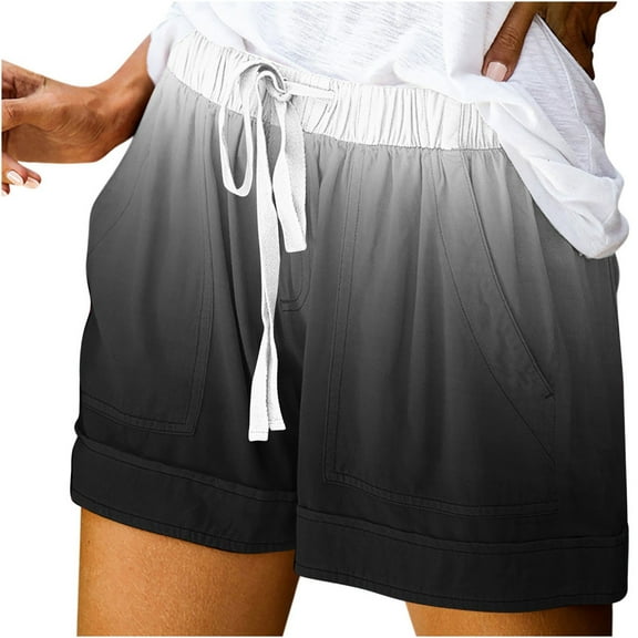 lulshou Shorts for Women, Women's Drawstring Shorts Summer Elastic Waist Casual Lightweight with Pockets Printed Short Pants