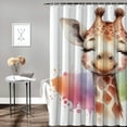 thumbnail image 2 of JEUXUS Durable and Washable Animal 10 Watercolor Giraffe Waterproof Shower Curtain Multiple Sizes White, 2 of 7