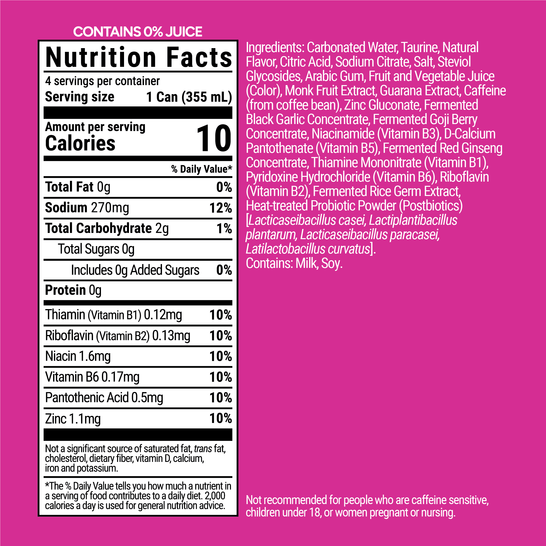 ARIH Postbiotic Energy Drink, Zero Sugar, 100mg Natural Caffeine