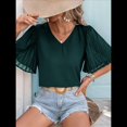 thumbnail image 4 of Blusas Elegantes de Verano para Mujer, con Cuello en V, Corta y Pétalos Abullonados, Informales, para Trabajo y Negocios Verde Oscuro L, 4 of 8