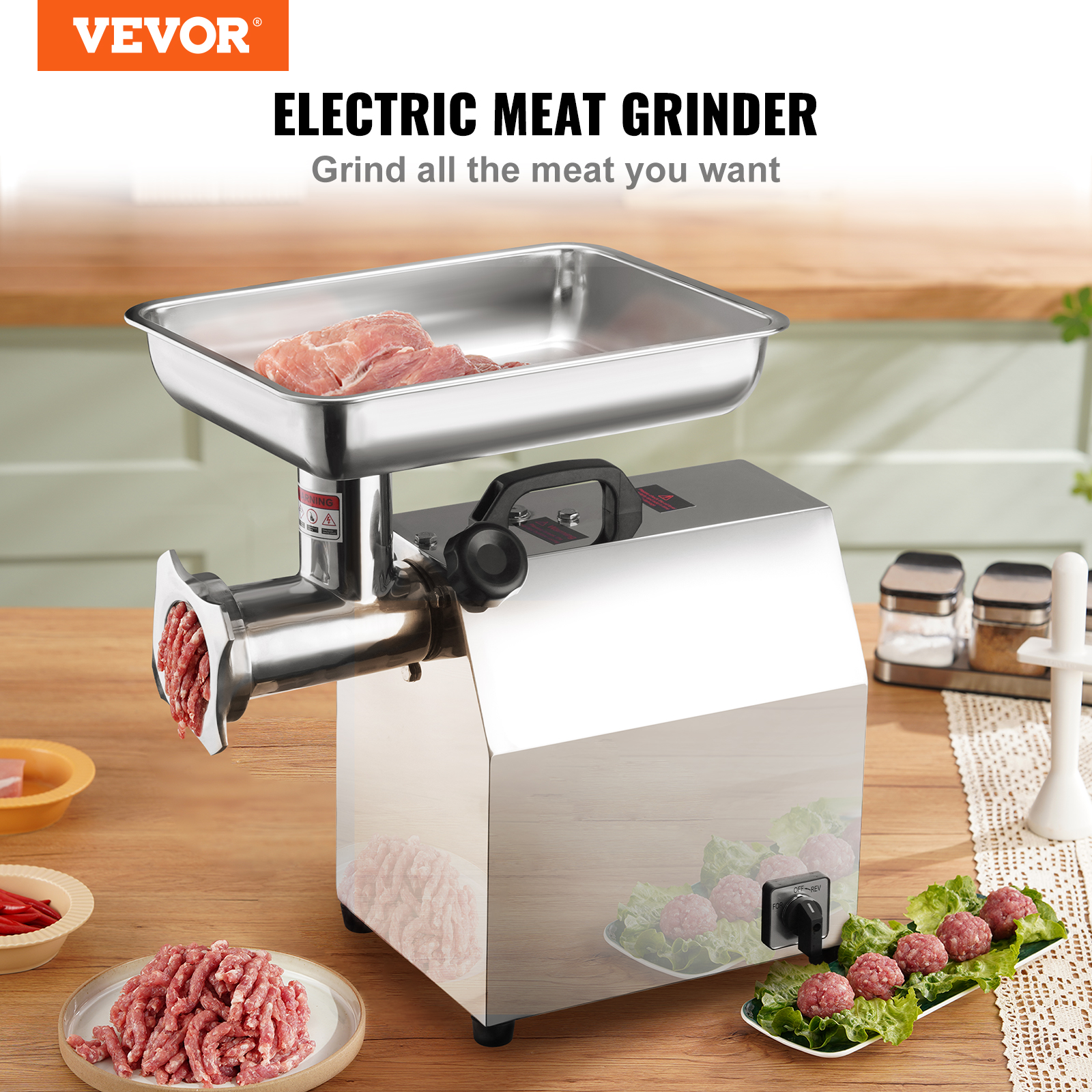 BENTISM Electric Meat Grinder 8.3 lbs/Min Capacity,650W Sausage Stuffer with 2 Blade,3 Grinding Plates,ETL Listed - image 2 of 9