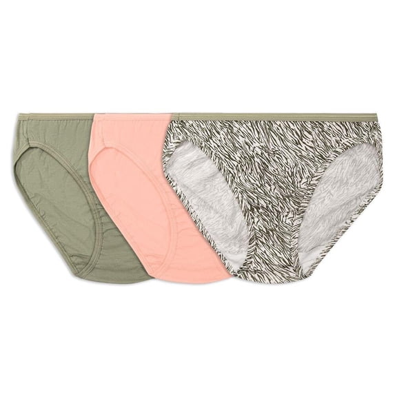 Bikini Fruit of the Loom para dama, Colección Algodón Premium, Multicolor, Talla 5, 3 Piezas