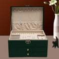 thumbnail image 2 of PU Leather Watch Box Case Jewelry Ring Display Organizer Drawer 3 Layers W/ Lock Green, 2 of 12