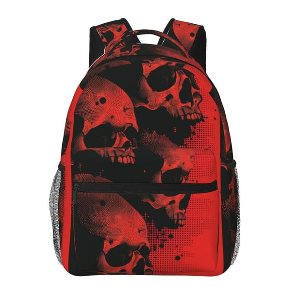 Easygdp Red And Black Abstract Skull Mochila Ergonómica Versátil para Laptop - Múltiples Bolsillos, Correas Ajustables, Unisex para Escuela, Viajes y Actividades al Aire Libre-One Size