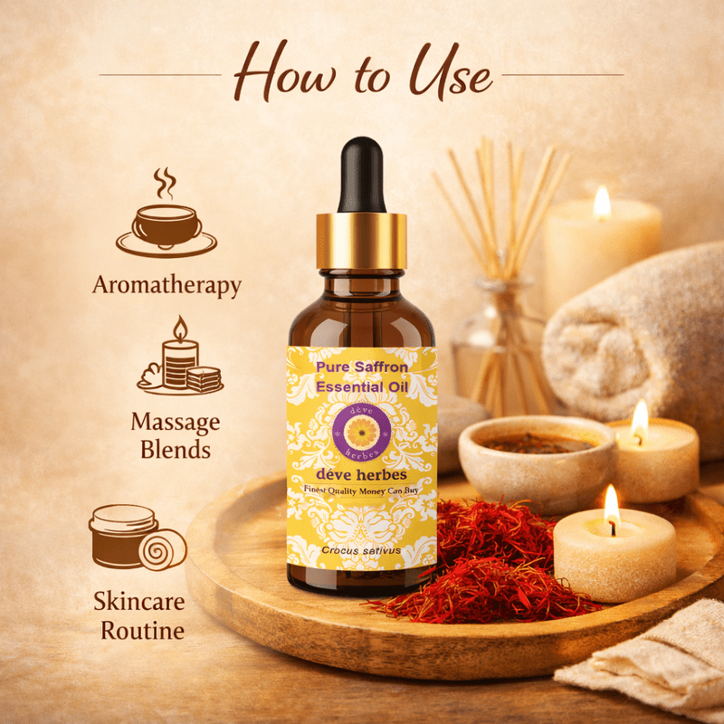 Deve Herbes Pure Saffron Essential Oil (Crocus sativus) Steam Distilled, Natural & Aromatherapy Use 10ml