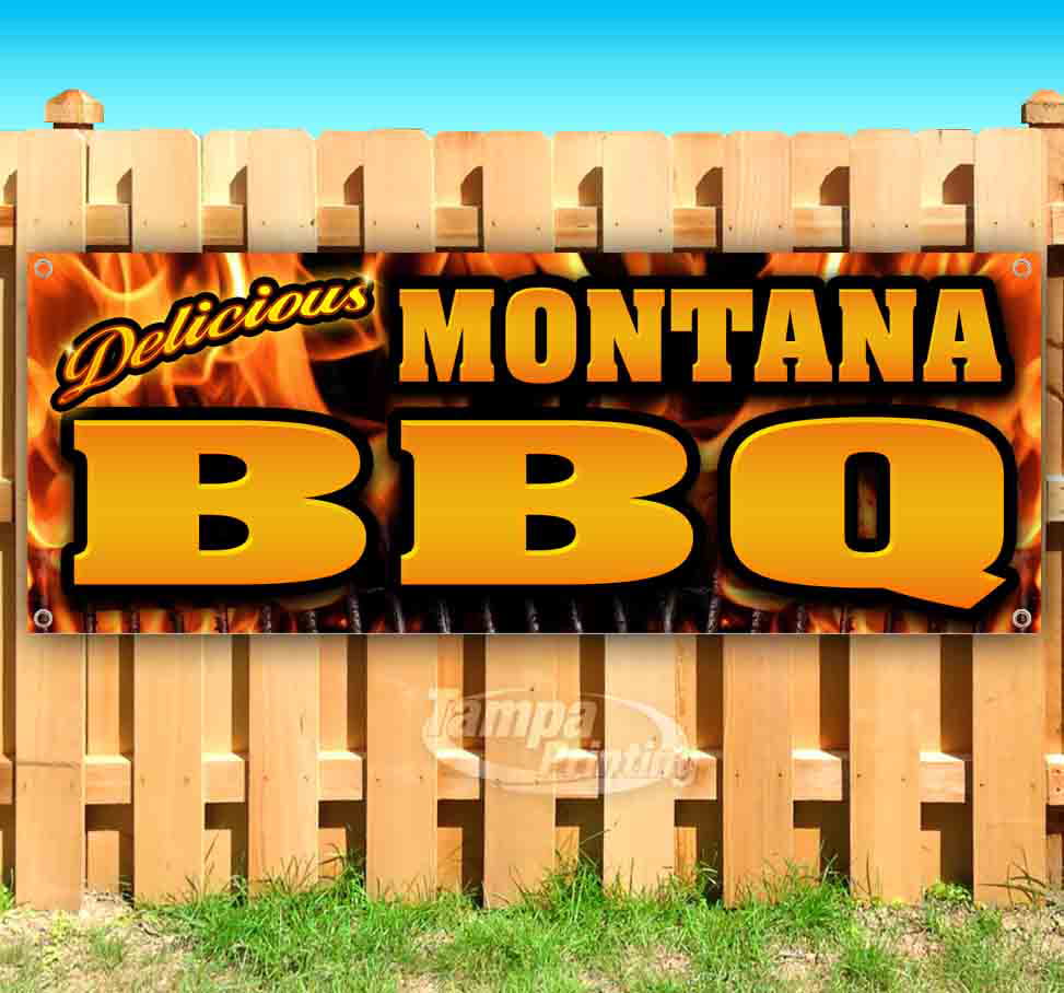 Montana BBQ 13 oz Banner Heavy-Duty Vinyl Single-Sided with Metal Grommets 