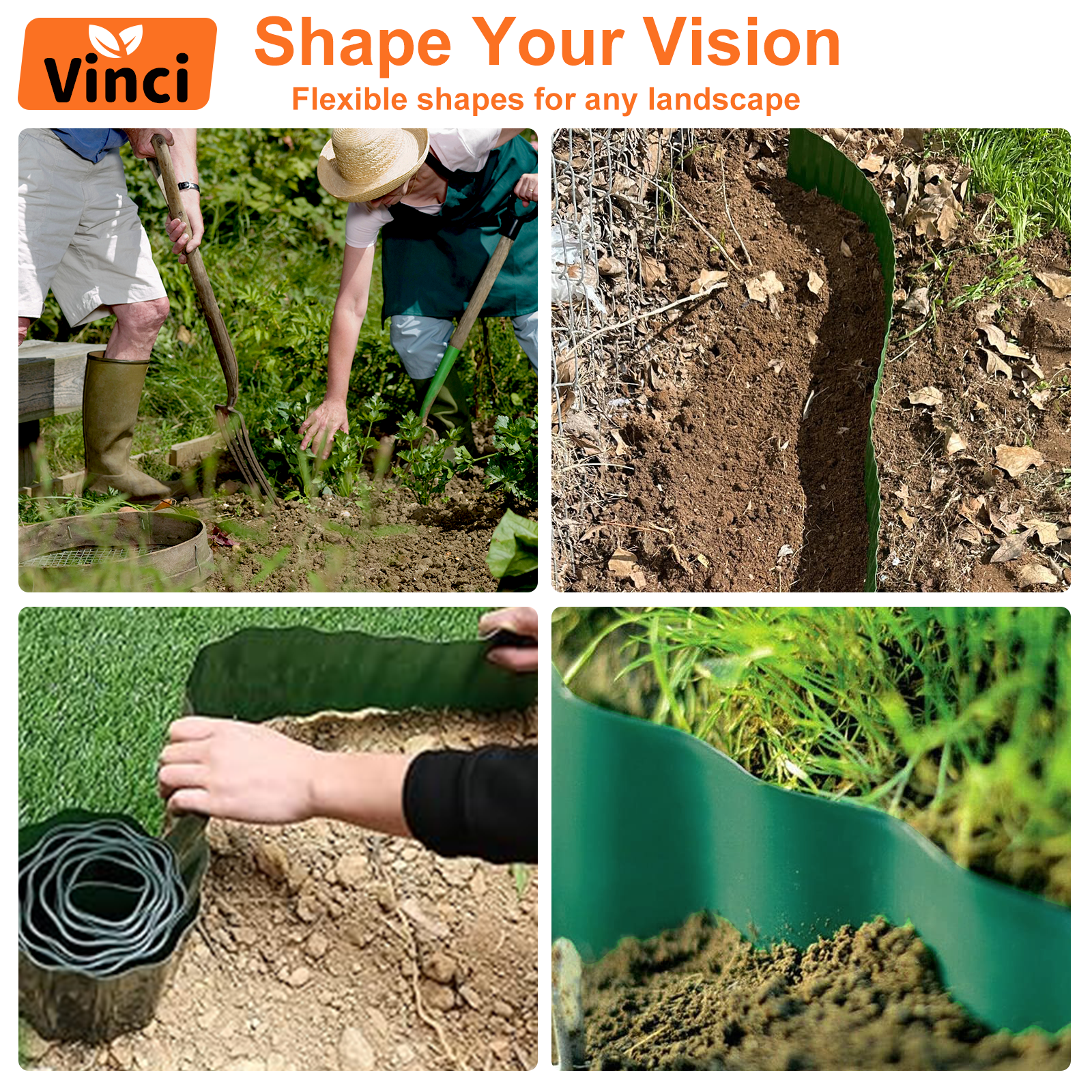 Vinci Garden Landscape Edging Border, 6 Inch x 20 FT Corrugated Sturdy Metal Easy Installation Safe Hemmed Lawn Garden Border Edges for DIY Flower Beds,Pathways and Patio Design (Green)