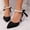 Black, variant on Women's Satin Bow Ankle Strap Heels - Double Beads Straps Bridal Shoes Heels Pointed Toe Ankle Strap High Heels Bridal Party Dress Shoes for Wedding(White,8)