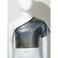 thumbnail image 2 of Lejafay Girls Dance Crop Tops One Shoulder Cropped Tank Kids Jazz Hip Hop Dance Shirts Metallic Cami Black 120, 2 of 5