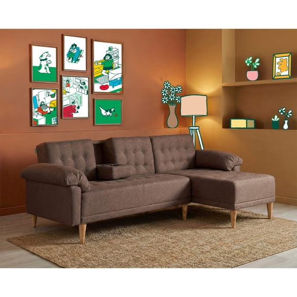 Sala Modular Reversible Makora Brunello Con Memory Foam, Color Chocolate , De Lino, Respaldo Reclinable de 3 Posiciones