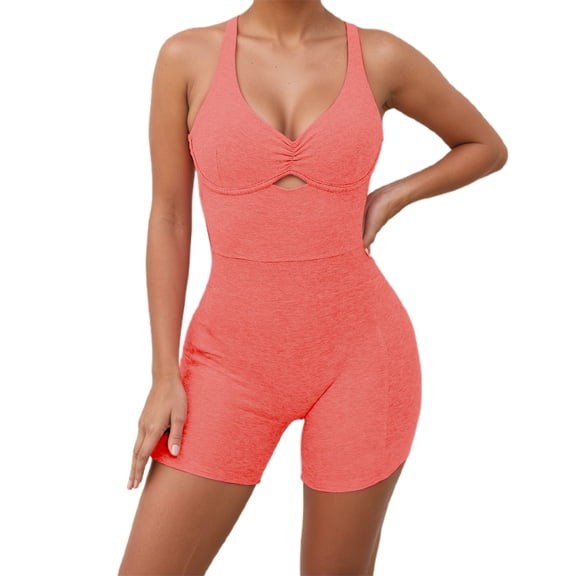 Women's Workout Jumpsuit Shorts Gym Yoga Outfit Activewear Stretchy Comfortable Pure Color Summer Fitness Clothes For Women