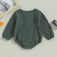 thumbnail image 3 of Okbabeha Baby Boys Bubble Romper 0 3 6 9 12 18Months Solid Crew Neck Linen Button Long Sleeve Onesie Fall Jumpsuit Clothes, 3 of 7
