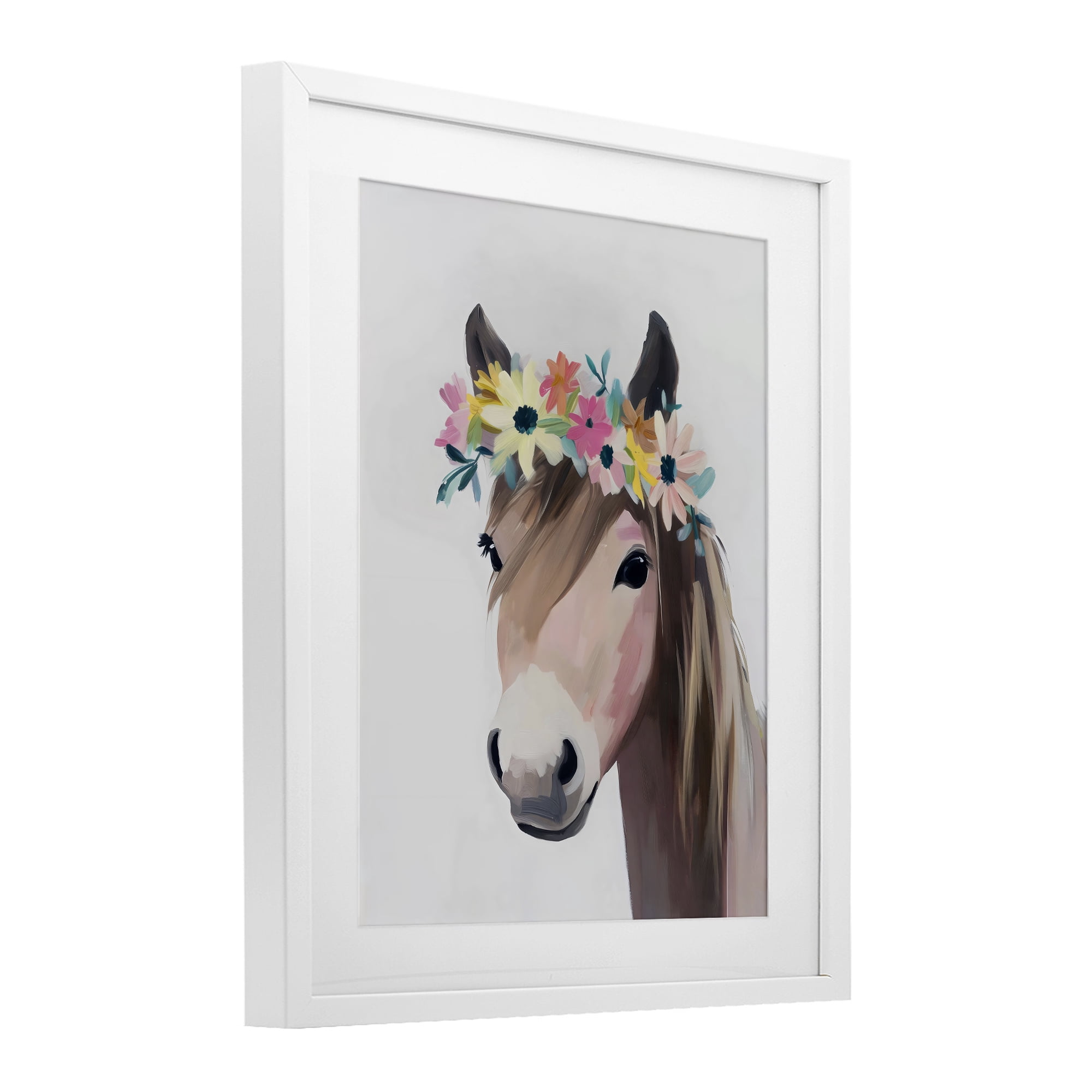 Stupell Industries Flower Crown Horse White Framed Print Under Glass, design by The Prints Vibe