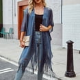 thumbnail image 5 of Eoperou Summer Women Sunscreen Shawl Faux Pearl Decorative Tassel Hem Cardigan Solid Color Front Placket Beach Shawl, 5 of 7