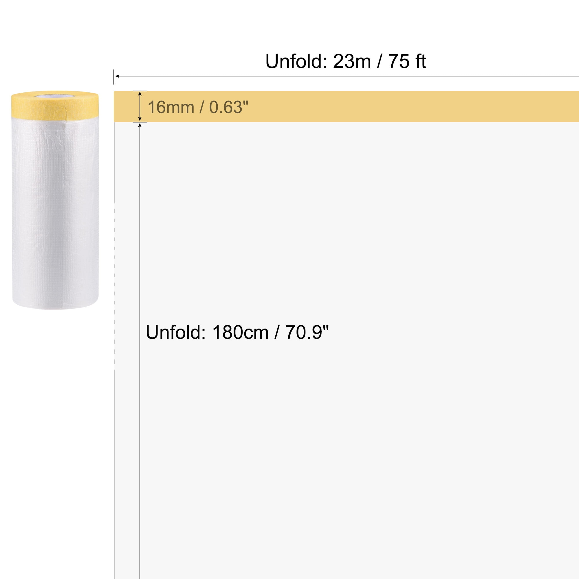 Unique Bargains Pre-Taped Masking Film with Low-Tack Painters' Tapes 70.9 in x 75 Ft