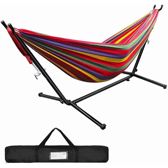 VibrantEcho Adjustable Hammock Bed with Space Saving Steel Stand - Portable, Easy Set Up Indoor/Outdoor Hammock for Two,Caribbean