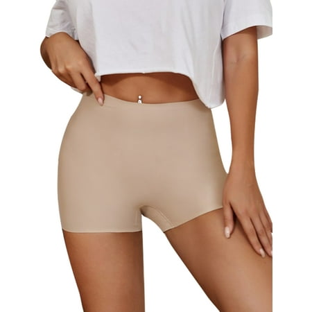 

Grianlook Women Stretch High Waist Underwear Ice Silk Solid Color Underpants Sleep Full Coverage Lingerie Nude Color M