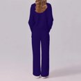thumbnail image 4 of WTOBBY Women's 2 Piece Casual Round Neck Sportswear Set with Multi-Pocket Wide Leg Athletic Pants, Loose Fit Tracksuit Outfit for Women,Purple XL, 4 of 4