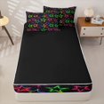 thumbnail image 4 of Erosebridal Neon Glow Pattern Zipper Queen Comforter Set with Fitted Sheet and 2 Pillowcases,Star Element Print Zipper Bedding Set,Green Blue Purple,Black Reversible, 4 of 6