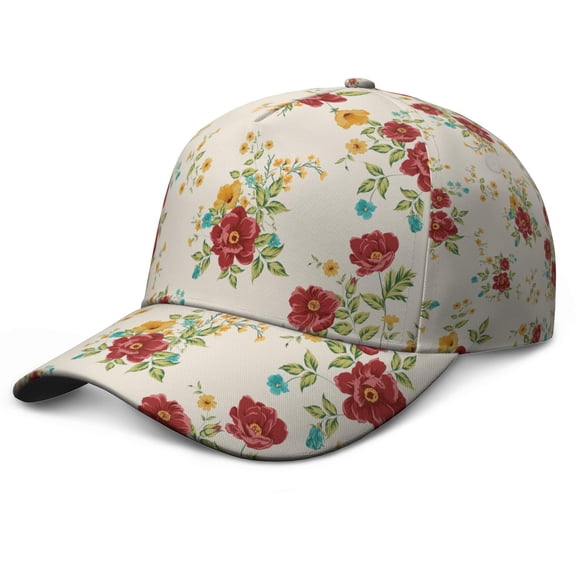 Vintage Wildflower Baseball Cap – Floral Botanical Dad Hat with Artistic Watercolor Flower Pattern, Romantic Bright Colorful Bloom Design, Comfortable Snapback