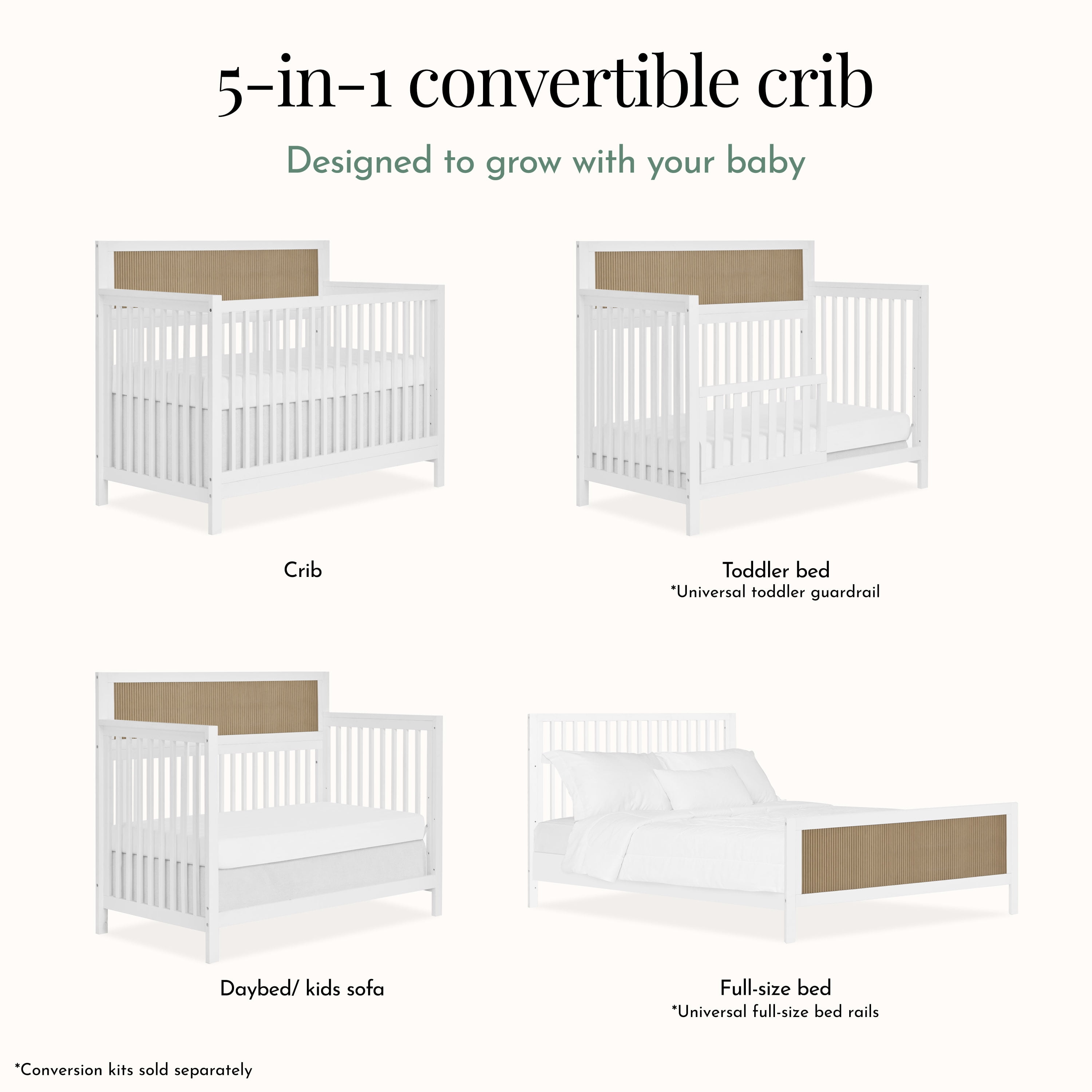 Evolur Byron Convertible Crib, White with Chestnut