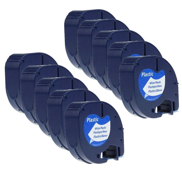 Label KINGDOM Compatible LetraTag 12mm, 10 Pack for Dymo LetraTag Tape Black on White Direct Thermal Plastic 1/2''W x 13'L