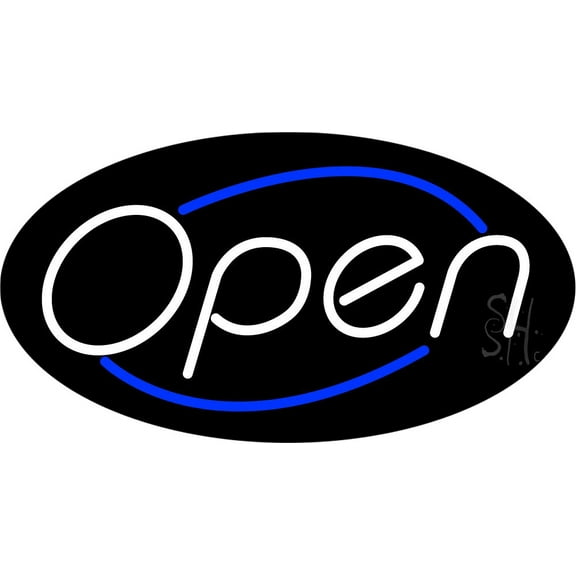 White Open With Blue Border Oval Animated LED Neon Sign 13 x 24 - inches, Black Square Cut Acrylic Backing, with Dimmer - Bright and Premium built indoor LED Neon Sign for storefront.