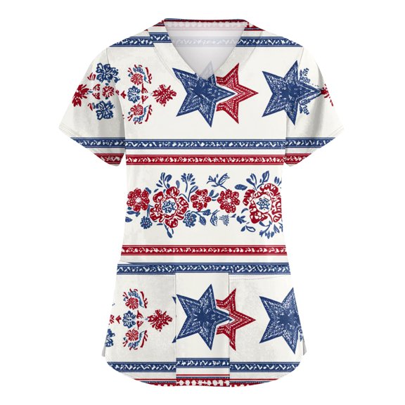 250 Anniversary Usa Scrub Tops for Women Usa Flag Print 1776-2026 Patriotic Star V Neck Tshirt Short Sleeve Relaxed Fit Quick Dry Nursing Uniforms with Pockets, #01 Light Blue, 3XL