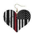 thumbnail image 7 of Women Thin Red Firefighter Line Flag Trendy Heart Leather Dangle Drop Studs Earrings, 7 of 7
