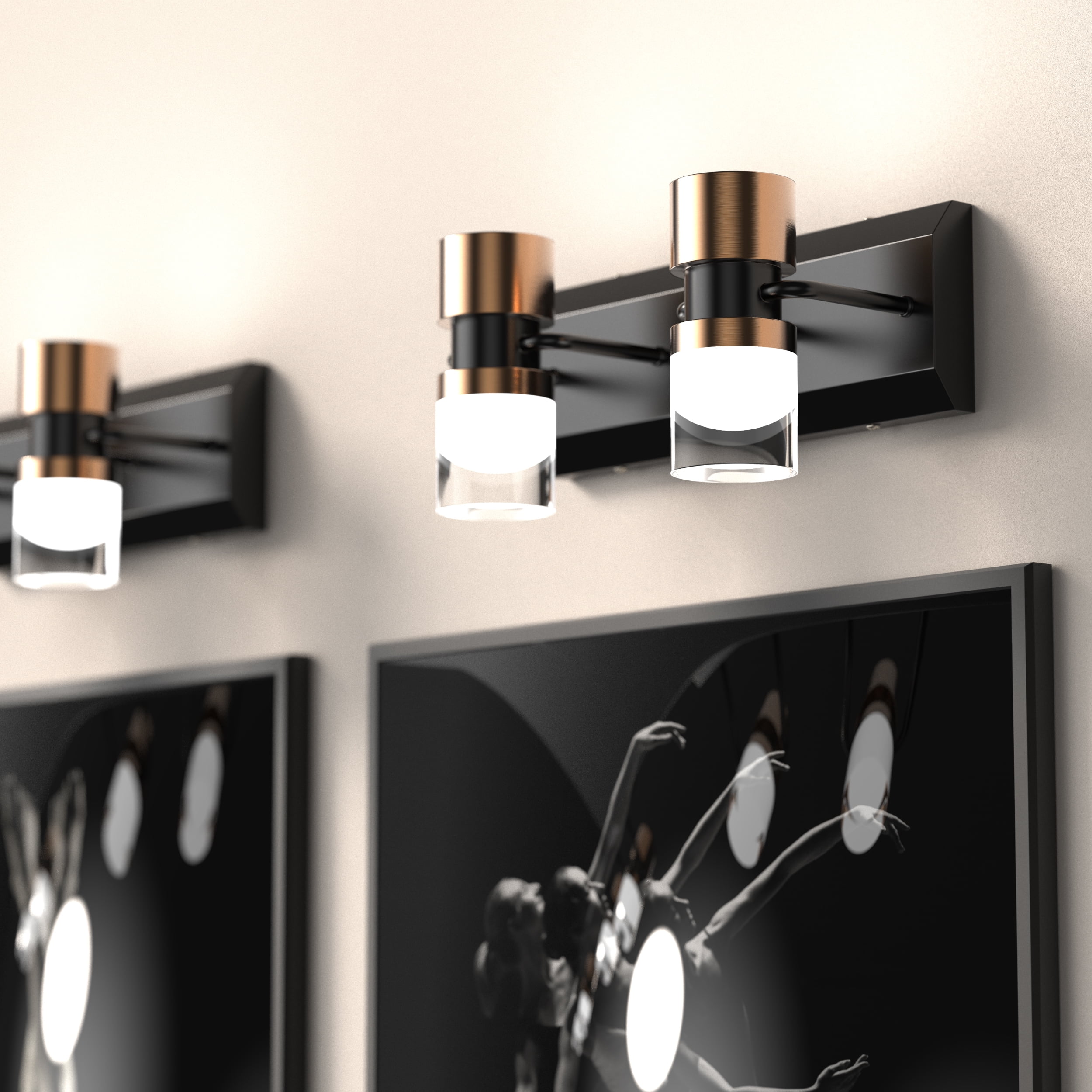 LIGHTINN Bathroom Light Fixtures Dimmable LED Vanity Lights Crystal Clear Cylinder Design Lampshade 4000K Wall Light Fixtures 2-Light