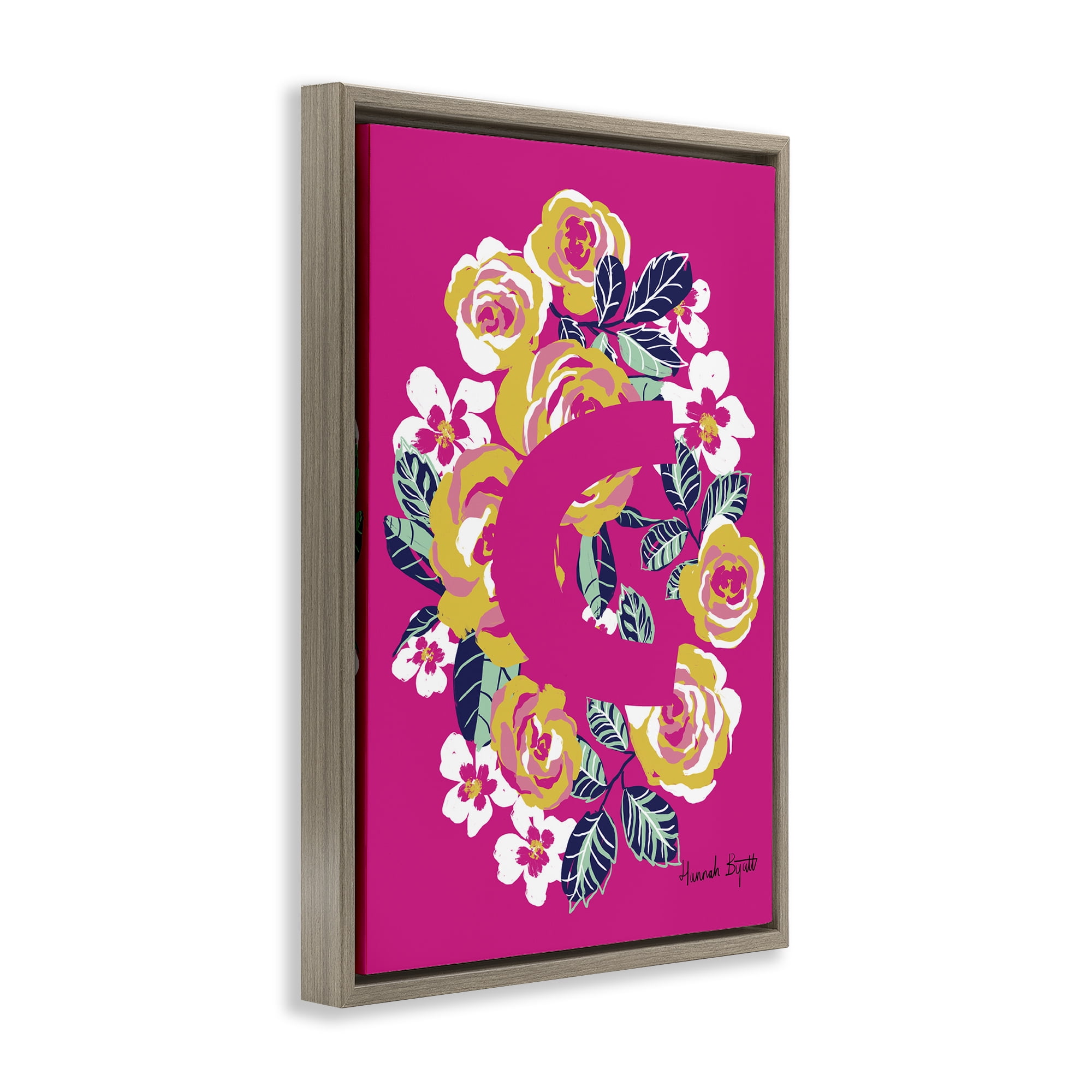 Stupell Industries Floral Bloom Letter C Botanical & Floral Painting Brown Floater Framed Art Print Wall Art, 17 x 25
