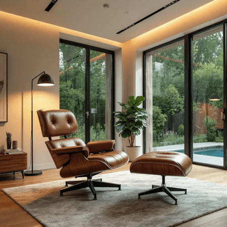 Genuine Leather Swivel Lounge Accent Chair with Ottoman Mid Century Modern Chair for Living Room Bedroom Study Brown Walnut