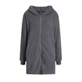 thumbnail image 3 of Women'S Long Sleeve Hooded Cardigan with Zipper Loose Plush Cardigan Jacket Women'S Plush Jacket Dark Gray S, 3 of 8