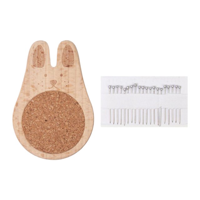Cojín de alfileres de costura Cojín de madera Soporte para alfileres Suministros portátiles para manualidades Conejo