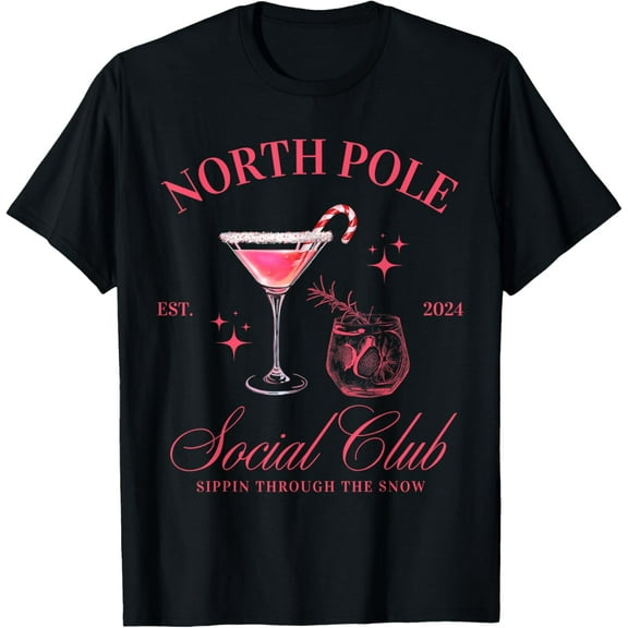North Pole Social Club Christmas Cocktail Womens Holiday Top T-Shirt