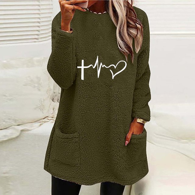 Puntoco Blusa de manga larga cálida con cuello redondo y bolsillo holgado de invierno para mujer Puntoco Puntoco-3404