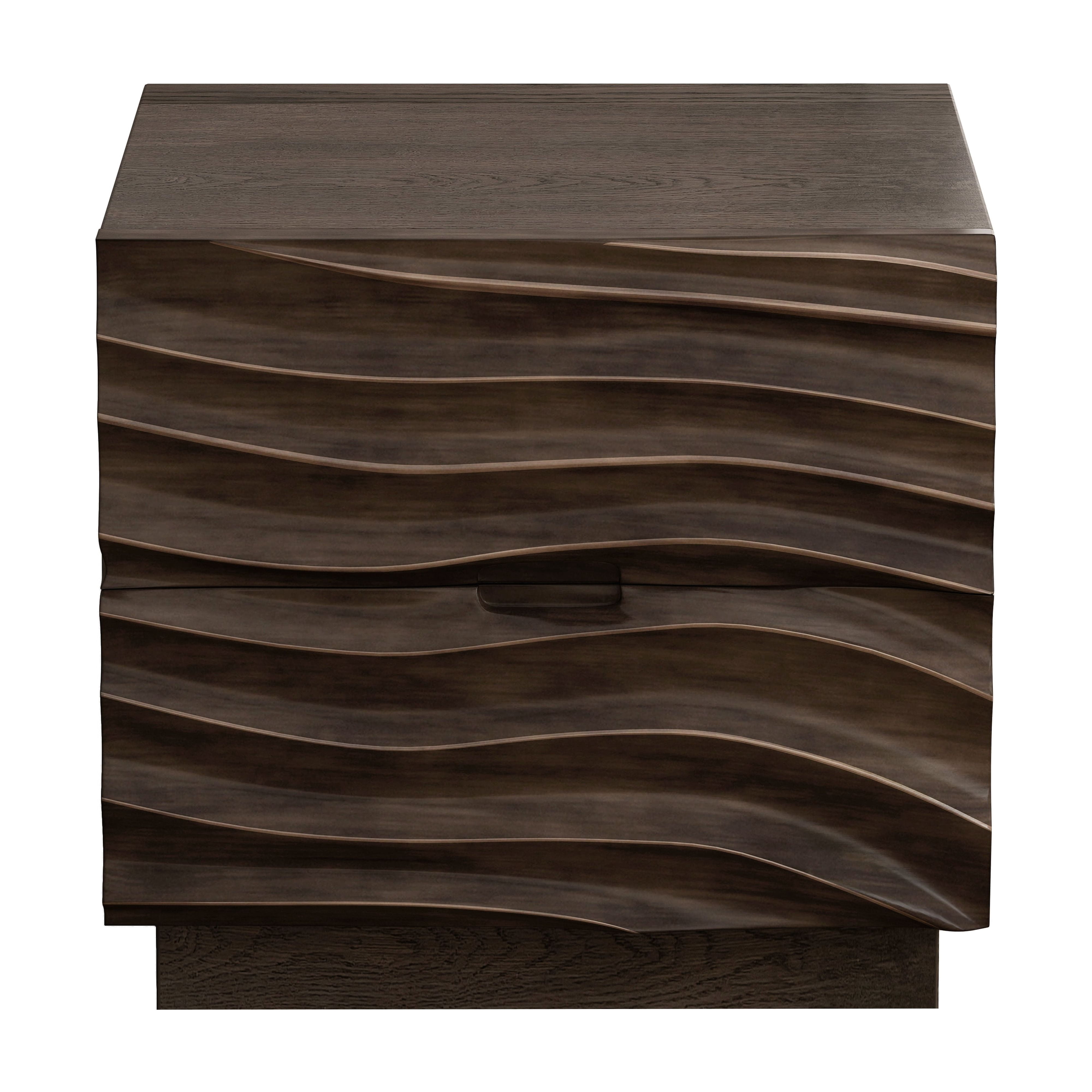 Solid Wood Nightstands, Bedside Table with 2 Drawers, No Handles, Sofa End Table for Living Room, Bedrooms, Brown