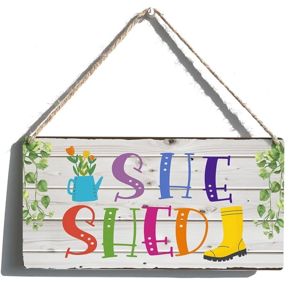 Garden Sign Gift Farmhouse She Shed Wooden Hanging Sign Plaque Rustic Wall Art Decor for Home Decoration 10x5 Inch