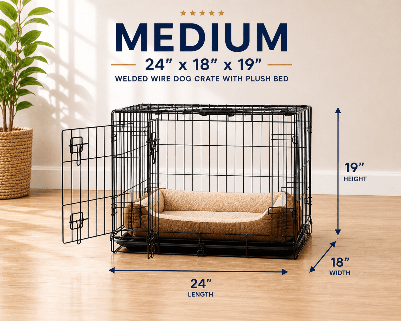 24' X 18' X 19' Medium Welded Wire Dog Crate with Plush Bed