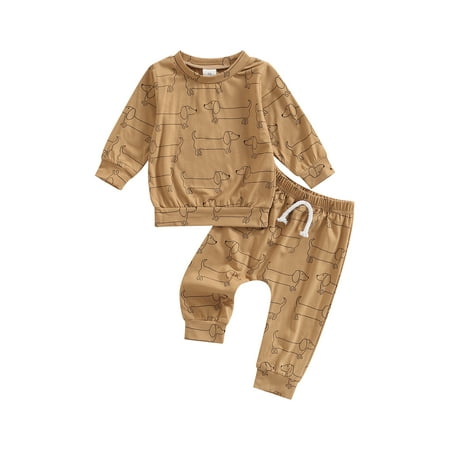 

CIRREOUS Baby Boys Girls 2PCS Pants Suit Long Sleeve Dog Printed Crew Neck Pullovers Long Pants Toddler Spring/Fall Wear Clothes