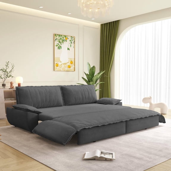 Resenkos 73.2" Queen Pull Out Sofa Bed, 3-in-1 Convertible Sleeper Sofa, Corduroy Loveseat Bed for Living Room Guest Room, Gray