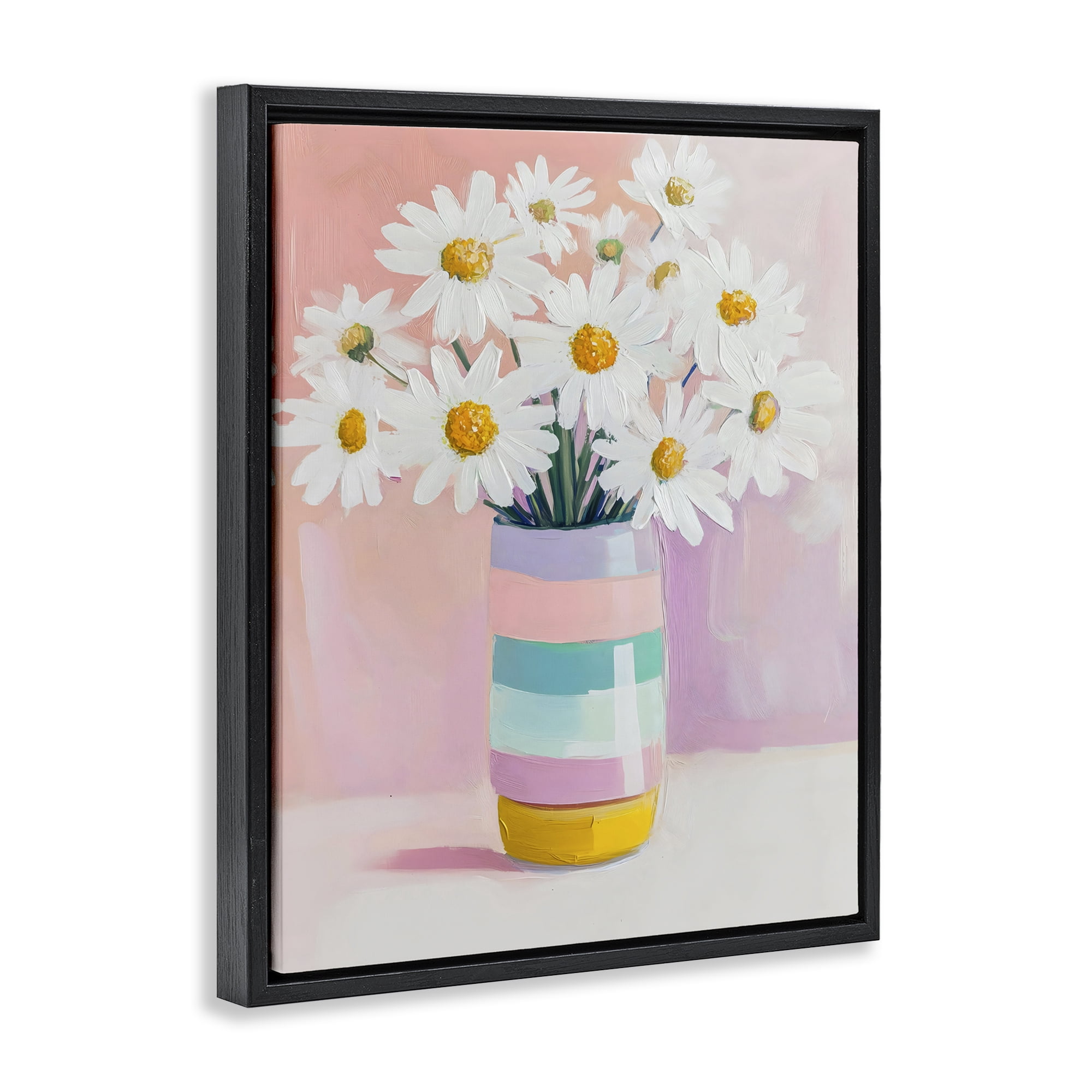 Stupell Industries Daisies in Striped Vase Black Framed Floater Canvas Wall Art, design by The Prints Vibe