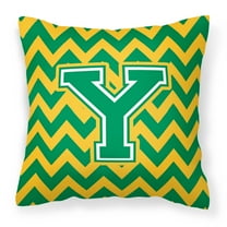 Letter Y Chevron Green and Gold Fabric Decorative Pillow