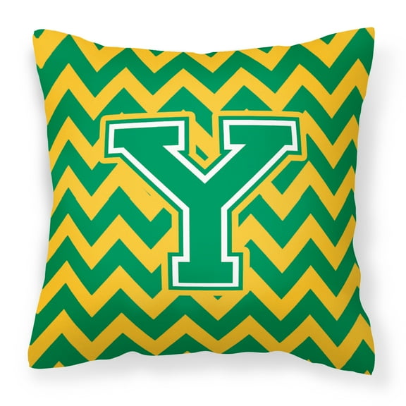 Letter Y Chevron Green and Gold Fabric Decorative Pillow