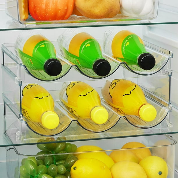 Soporte para botellas de agua de 2 niveles, estante de almacenamiento de botellas de plástico para despensa, frigorífico y congelador