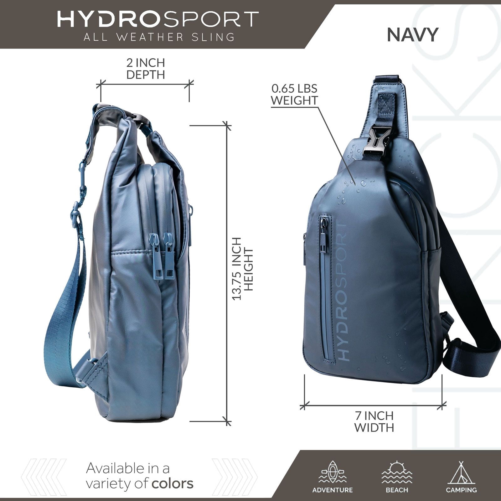 FITKICKS Hydrosport All Weather Sling Bag Crossbody Travel Hiking Chest Bag, Deep Sea Navy (Unisex)