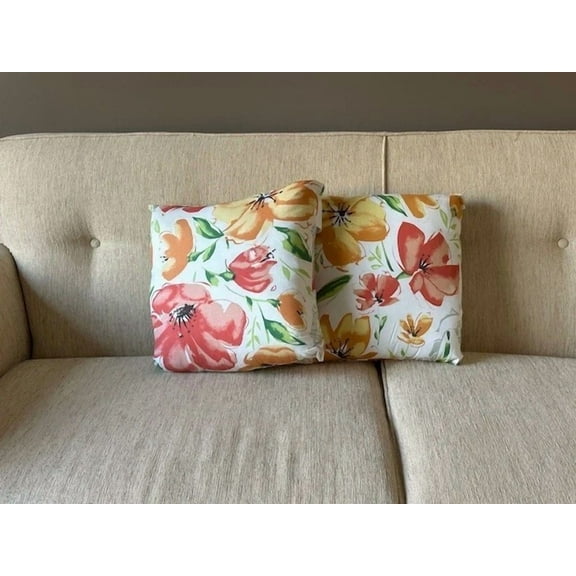2-Piece Decorative Throw Pillows - Peach Leaf Motif, 16X16 Inches, Spring/Summer