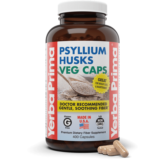 Yerba Prima Psyllium Husks Veg Caps, 400 Capsules (625mg) - Colon Cleanser, Daily Fiber Supplement